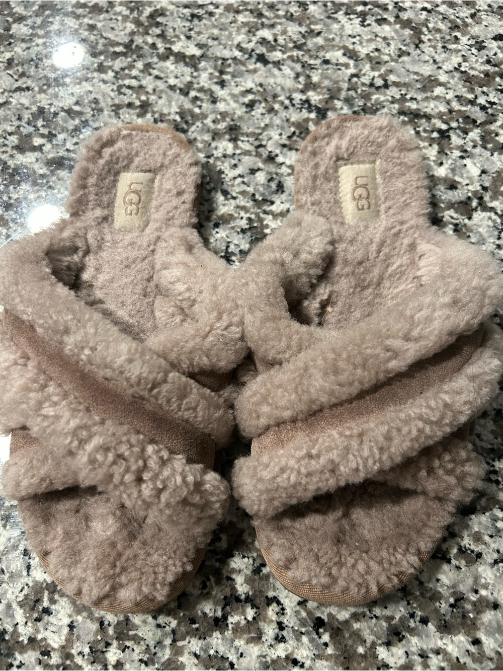 UGG Women's Taupe Plush Shearling Slide Sandals